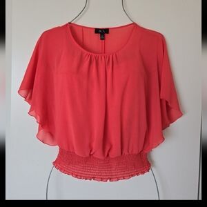 BCX pink top flutter sleeves